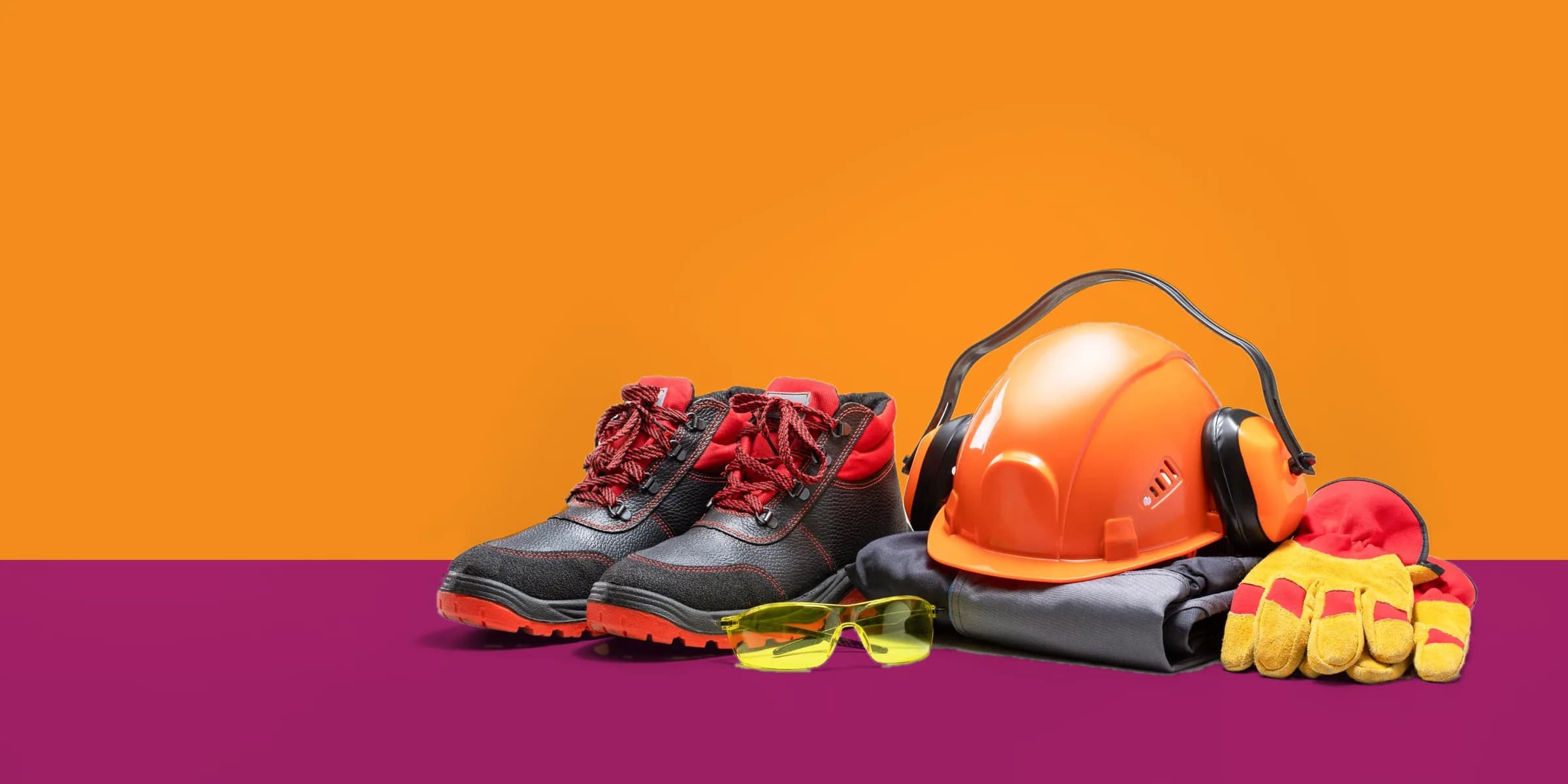 Safety helmet, boots, gloves and goggles